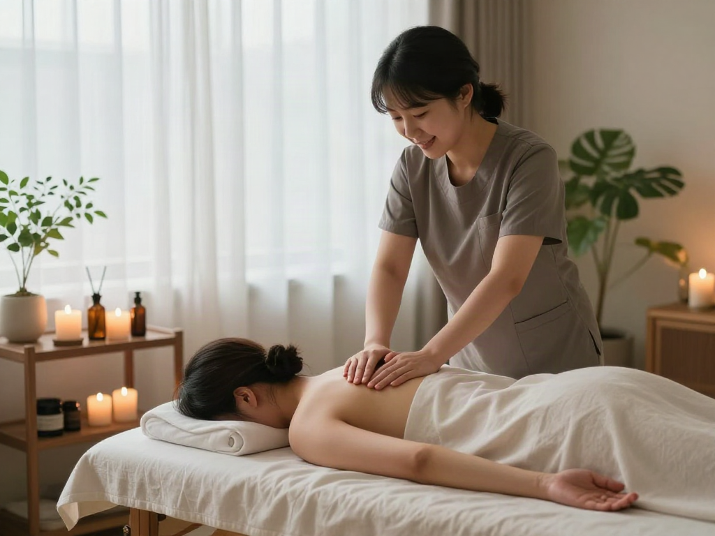 Relaxing 서대문출장마사지 scene with a professional therapist in a tranquil setting.