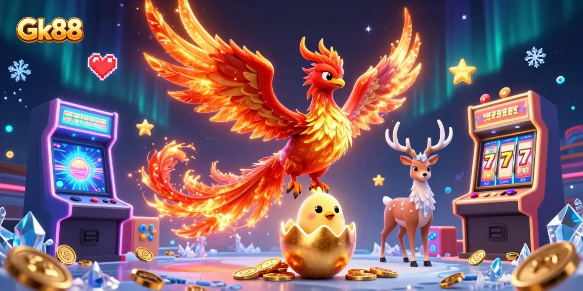 Engage in thrilling gameplay at Gk88 with vibrant slot machines and dynamic characters in a casino scene.
