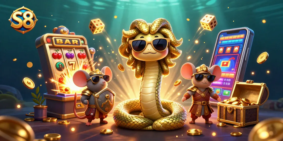 S8 offers exciting gaming with Medusa and a warrior mouse amidst a jackpot explosion.