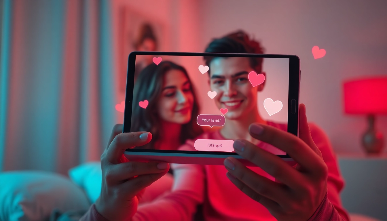 Engaging ai sex chat interface on a sleek device in an intimate setting