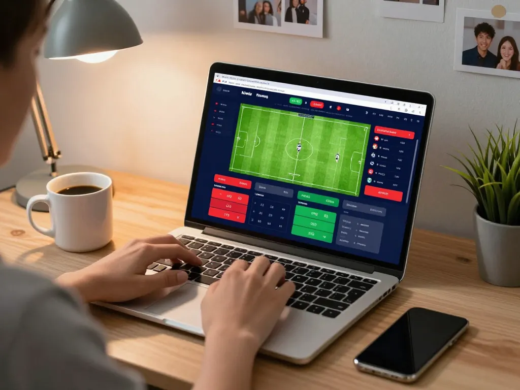 Placing bets on OKFUN's online sports betting platform from a stylish home office.