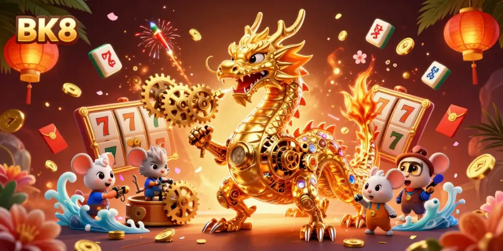 Players engaging in exciting BK8 casino games among immersive golden elements and dynamic visuals.