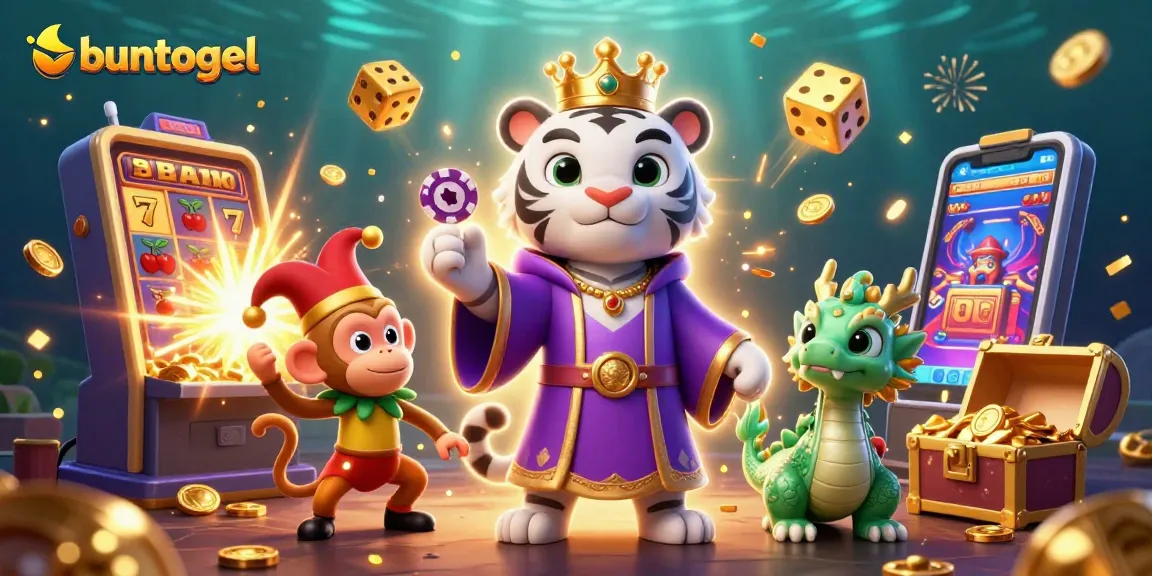 Experience the thrill of buntogel with the whimsical tiger and monkey in this vibrant casino scene.