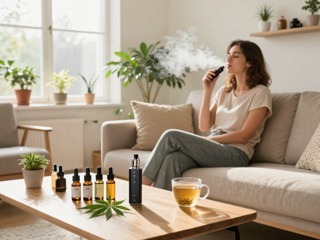 Packman vape THC device providing a premium organic vaping experience amidst a cozy wellness atmosphere with CBD products.