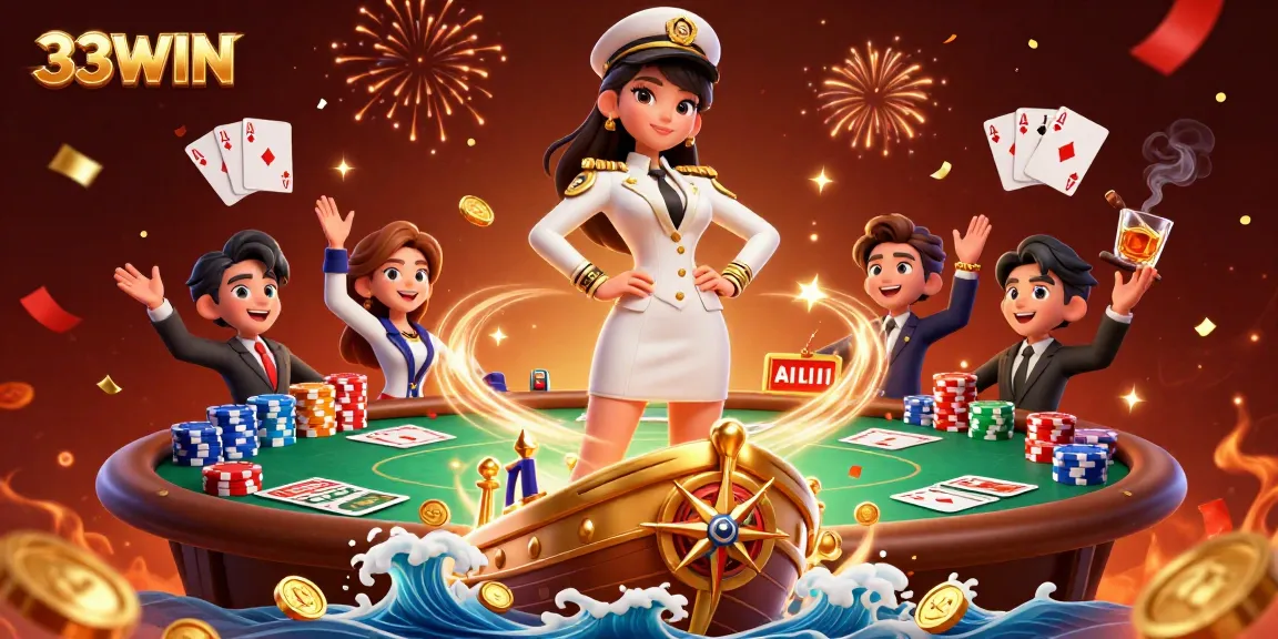 Engage with 33WIN's vibrant casino experience through a dynamic 3D illustration of gaming action.