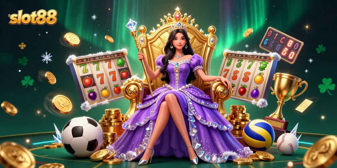 Spin and win with slot88, featuring an enchanting princess in a dazzling casino scene.