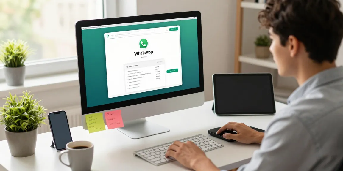 Engaged user interacting with WhatsApp電腦版 on a desktop in a productive home office.