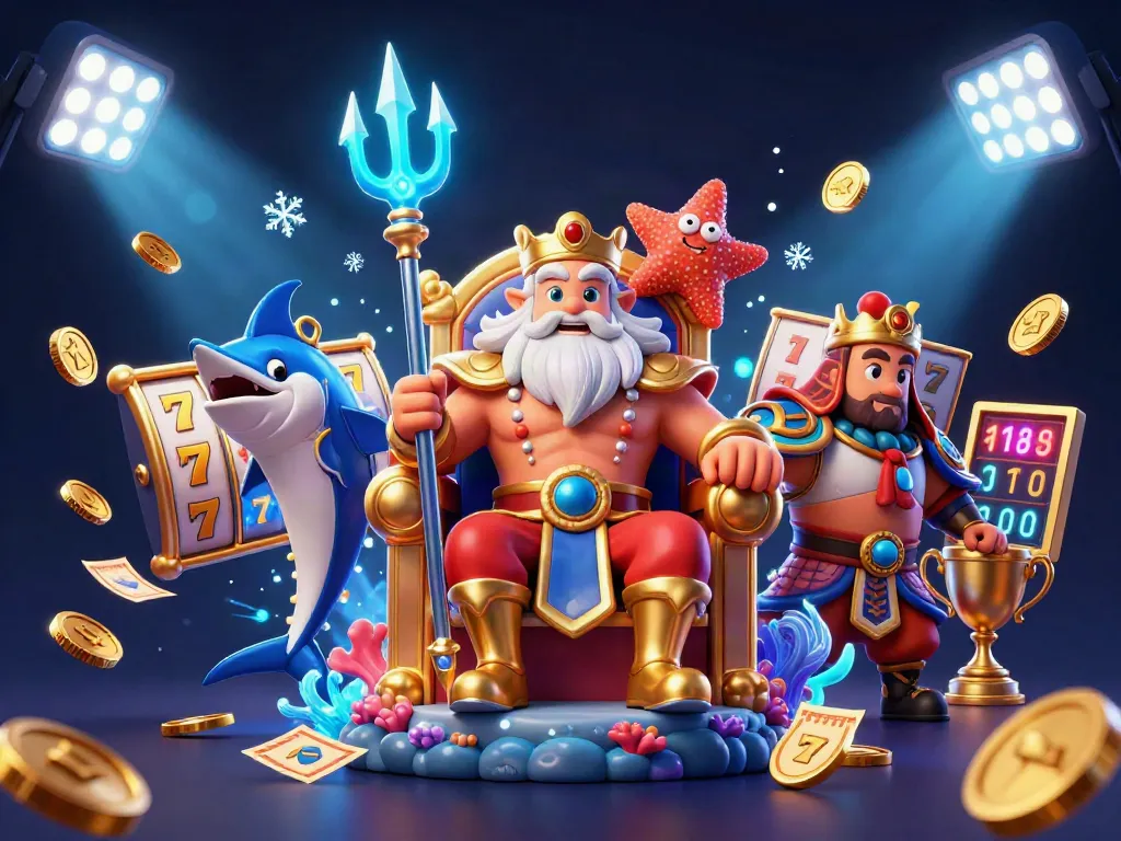 Slot menarik dengan karakter slot dan jackpot terbang di sekitar Raja Laut, energi penuh!