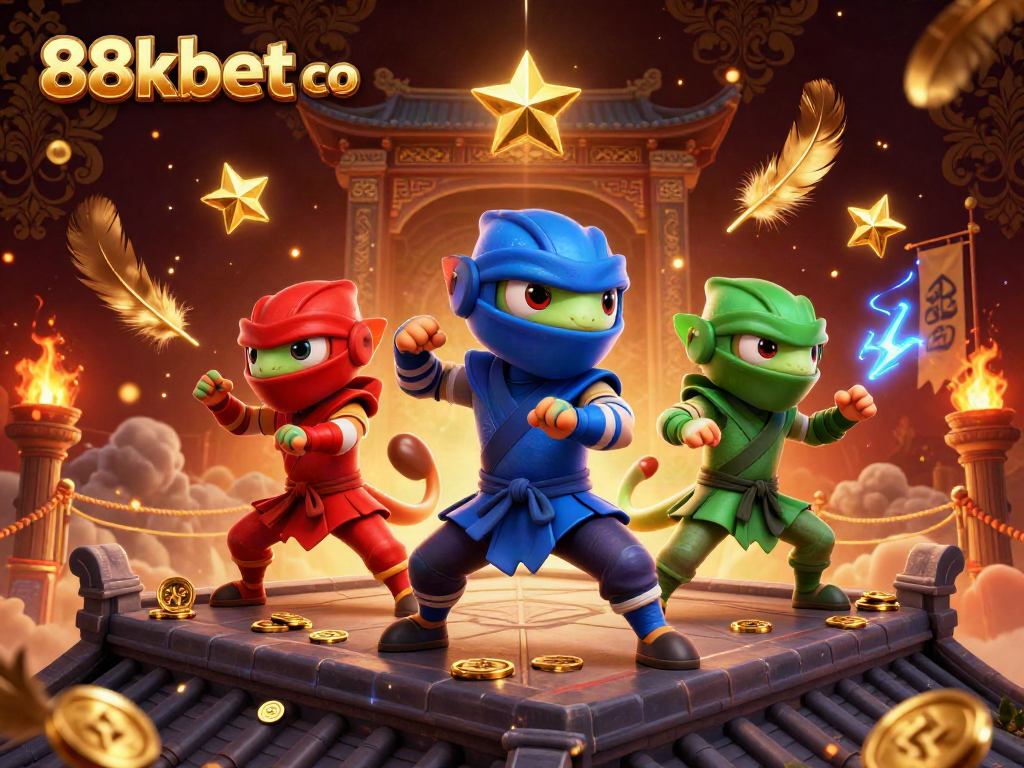 Synchronized martial arts poses by 88kbet co ninja chameleons in a dynamic casino environment