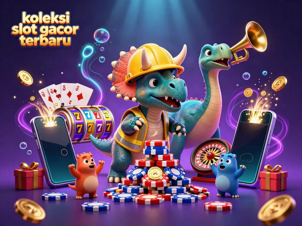 Gambar koleksi slot gacor terbaru dengan triceratops dan permainan slot ceria.