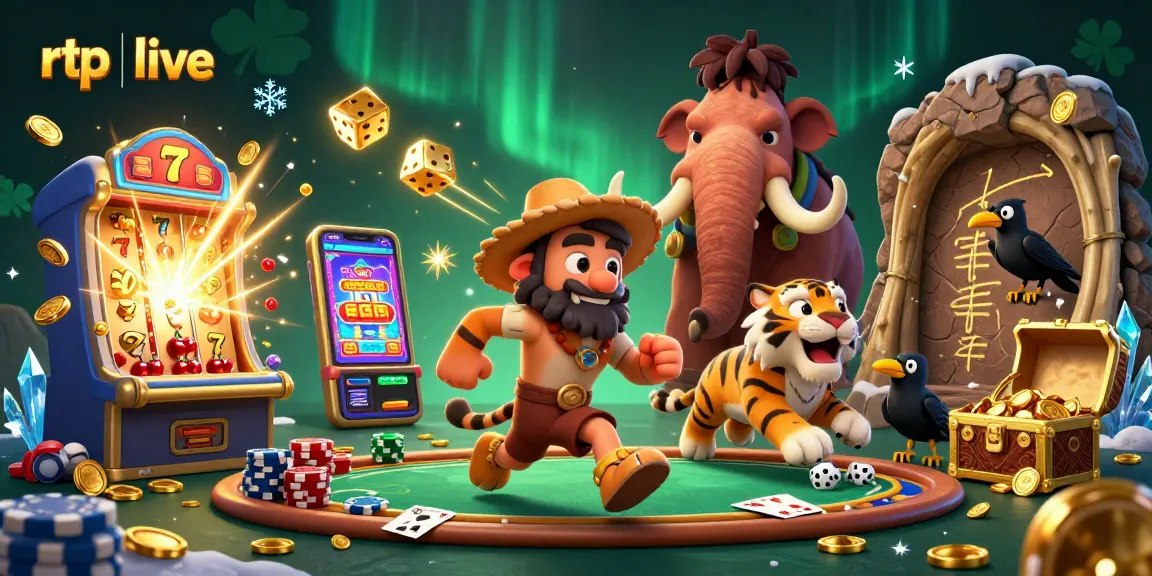 Engage in thrilling rtp live casino action with a vibrant 3D caveman and tiger casino scene.