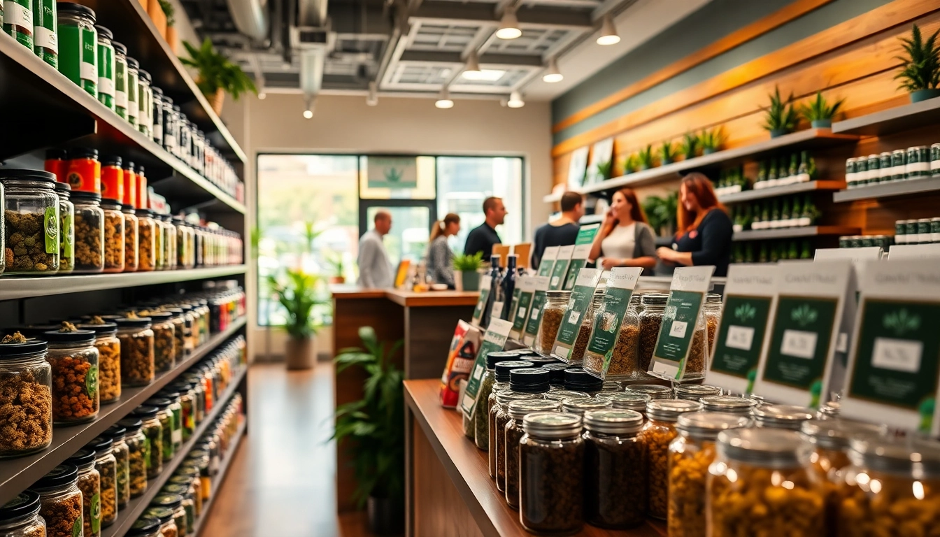Browse a vibrant weed store offering a variety of cannabis products in a welcoming atmosphere.