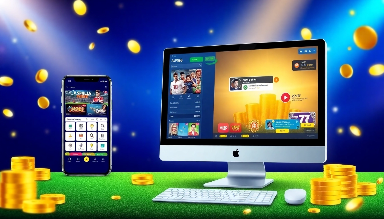 AF88 online betting platform showcasing user-friendly interface on smartphone and desktop with vibrant promotional offers.