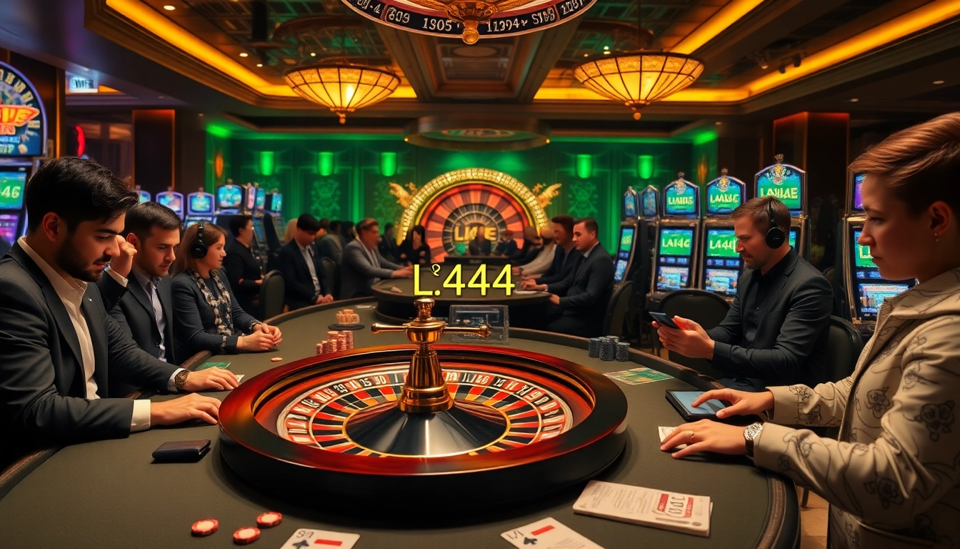 L444 Online Casino experience with players engaged in bets and games at a vibrant casino atmosphere.