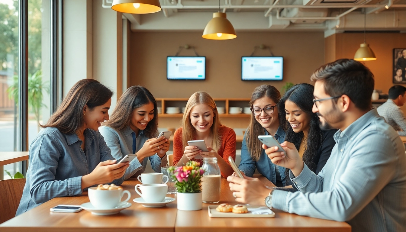 Active users engaging with Telegram中文版 on different devices in a cozy cafe setting.