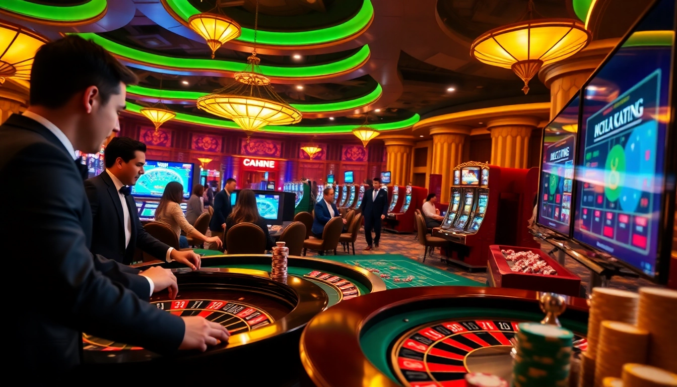 K88win players enjoying high-stakes action on vibrant casino tables with roulette and slots.