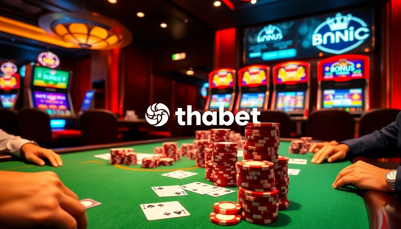 Thabet casino scene with players at a high-stakes poker table showcasing luxury and excitement.