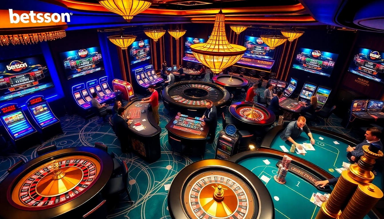 Betsson gambling scene with vibrant tables, players, and exciting casino elements.
