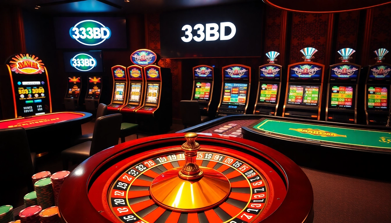 33BD online betting table with vibrant chips and cards, showcasing excitement in gambling.