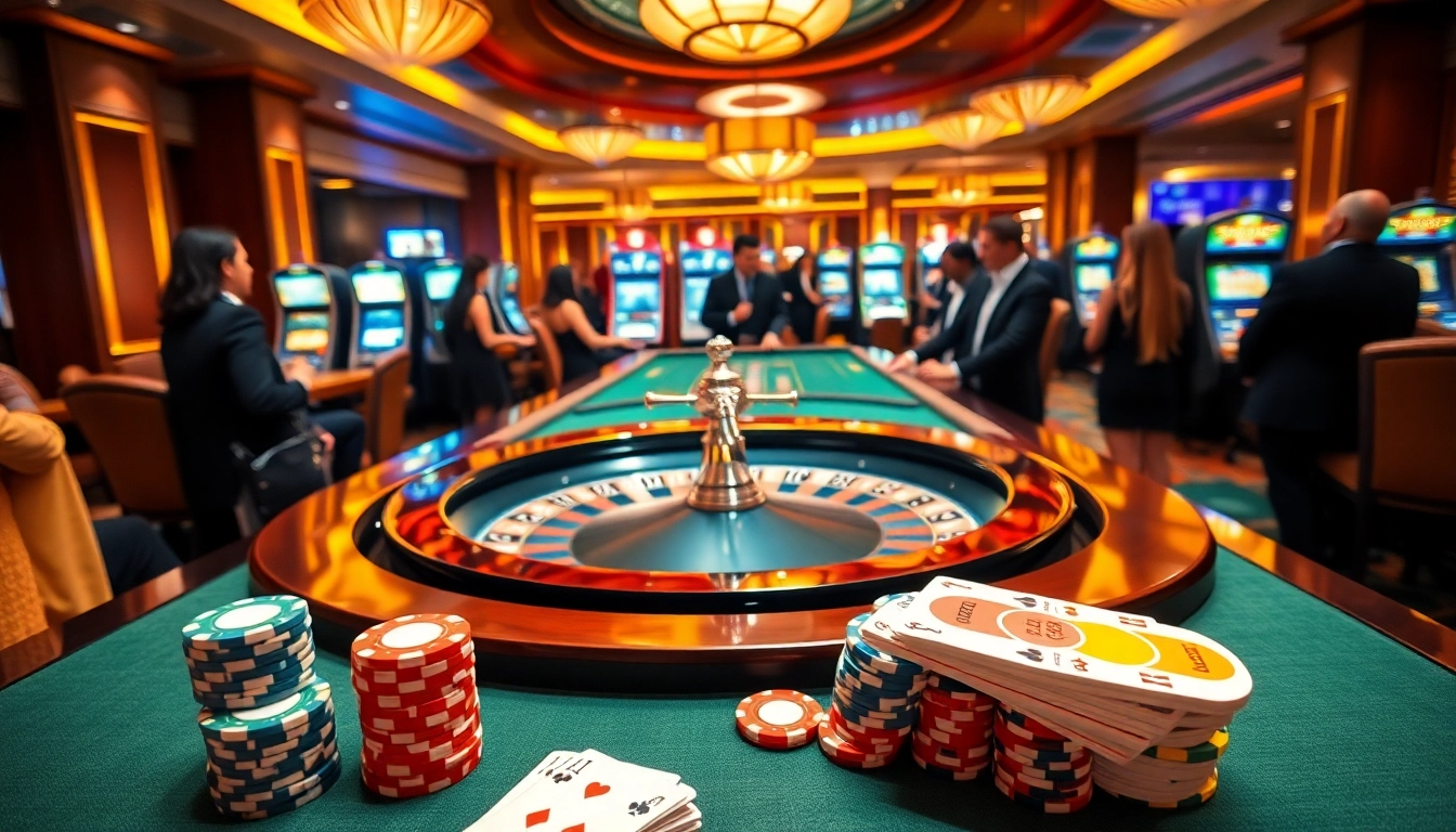 Experience thrilling gameplay at Lc88 Casino with vibrant roulette and colorful poker chips.