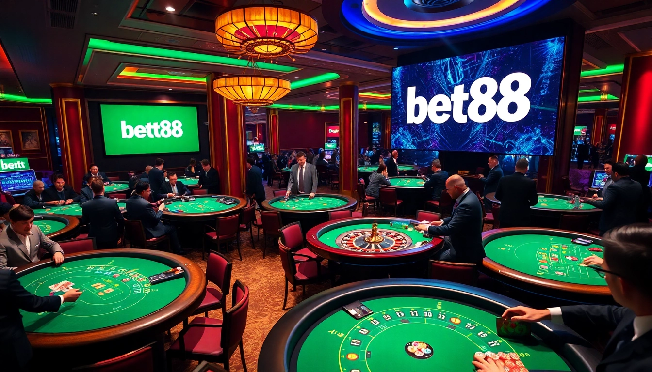 Experience the excitement of betting at bet88 with vibrant casino tables and card games.