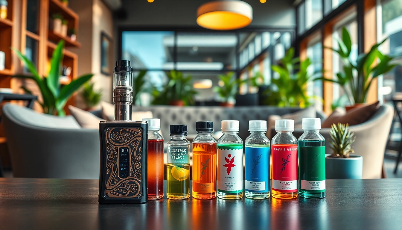 Showcasing vibrant Vape & E-Liquids in a professional setting with stylish vape devices.