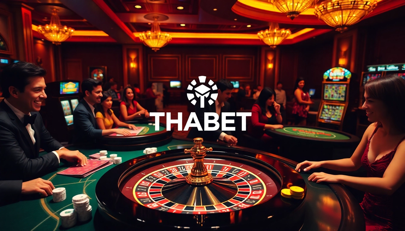 Players enjoying thrilling casino games at THABET, featuring poker chips and a roulette wheel.
