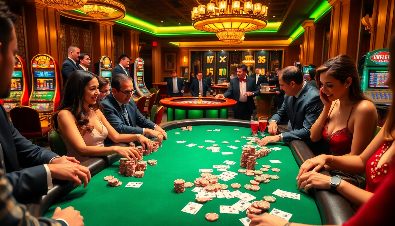 Exciting poker action at OK365 Casino with players enjoying high stakes gaming experience.