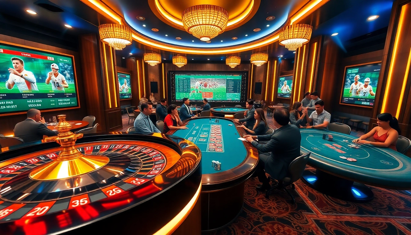 Lương Sơn TV offers immersive football viewing with a luxurious casino setting featuring poker tables and live broadcasts.