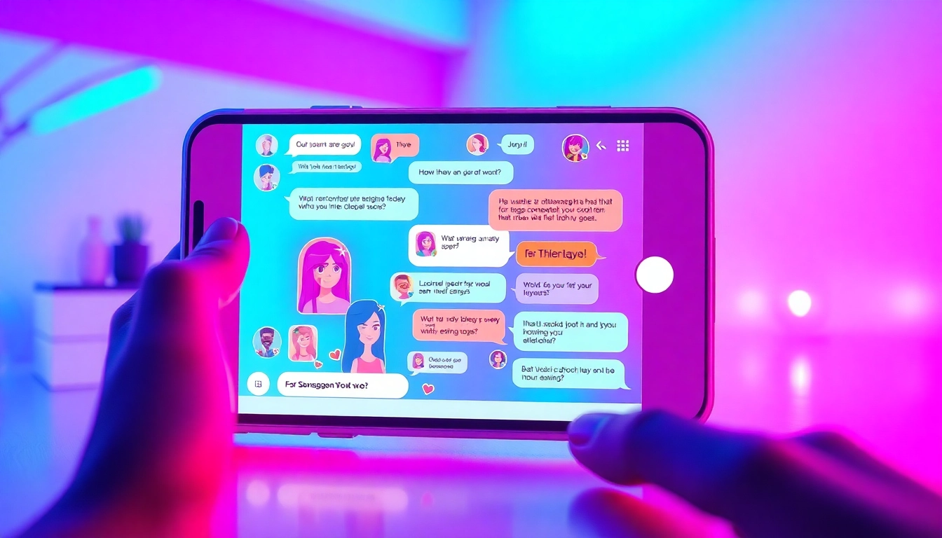 Engaging scene of an interactive chat interface showcasing ai sex chat free with vibrant AI characters and colorful chat bubbles.