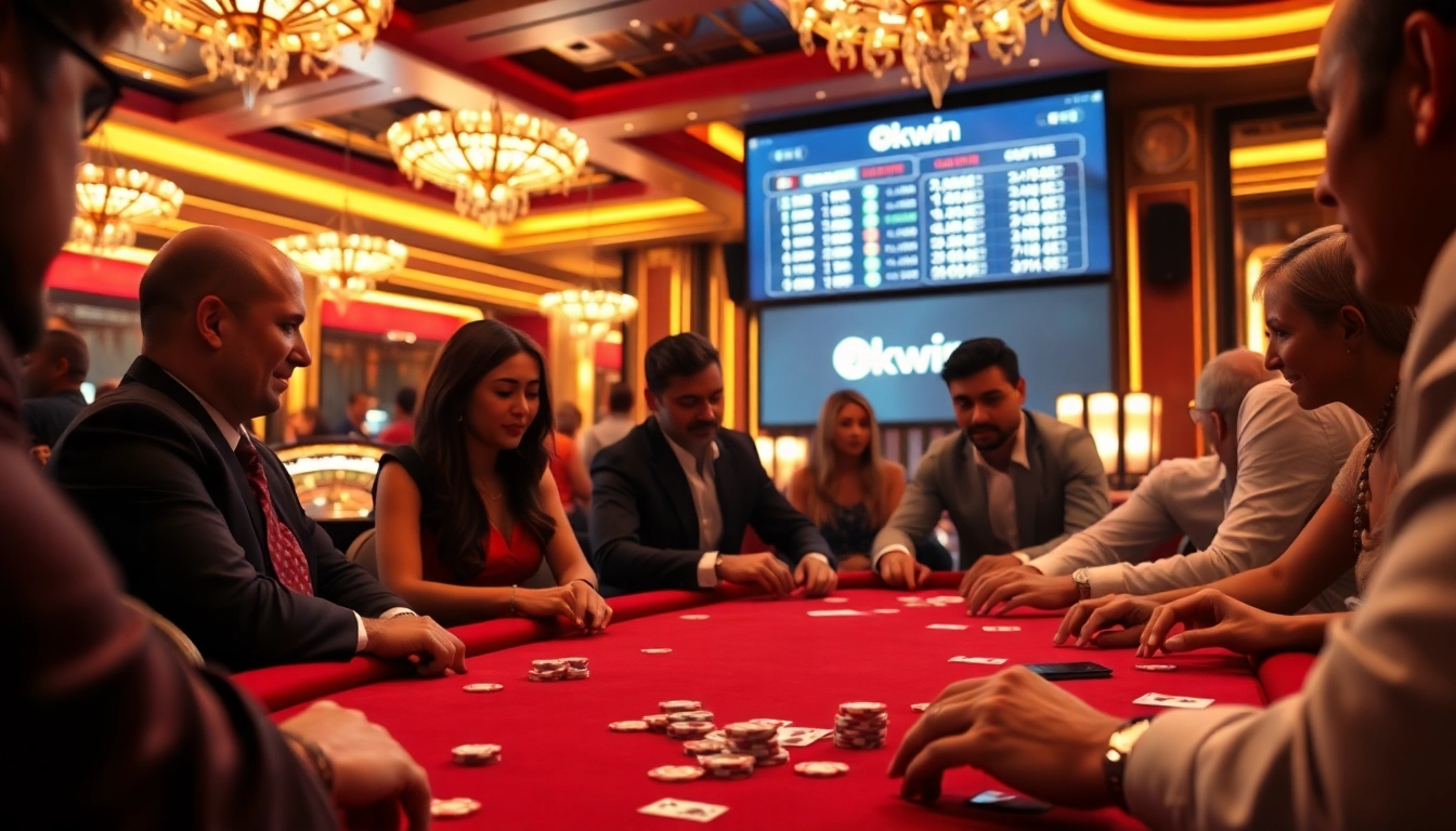 Engaging poker gameplay at Okwin's luxury casino, showcasing strategy and thrill.