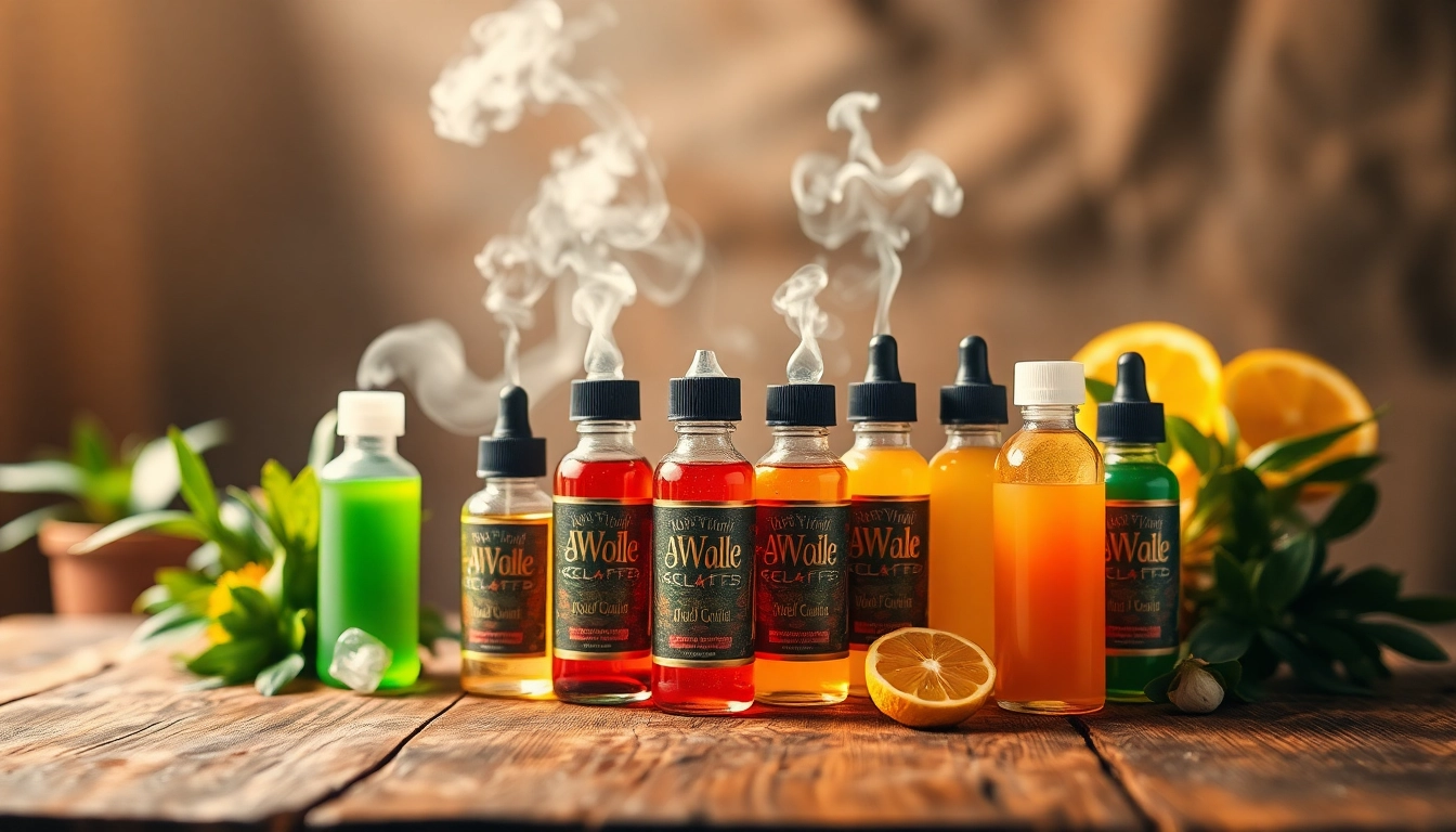 Discover vibrant vape & e-liquids showcased in a relaxing setting with colorful bottles.