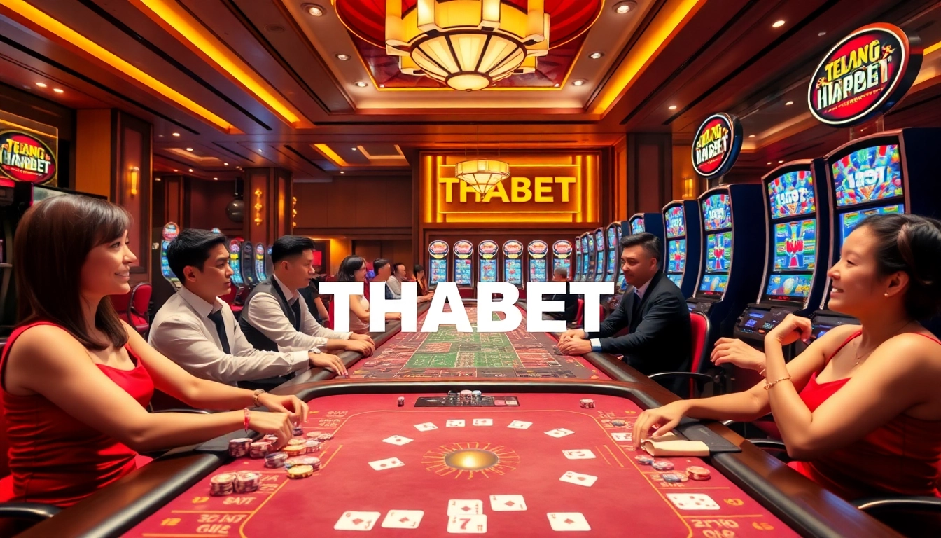 Players enjoying the exciting experience at THABET online casino with vibrant games and luxury settings.