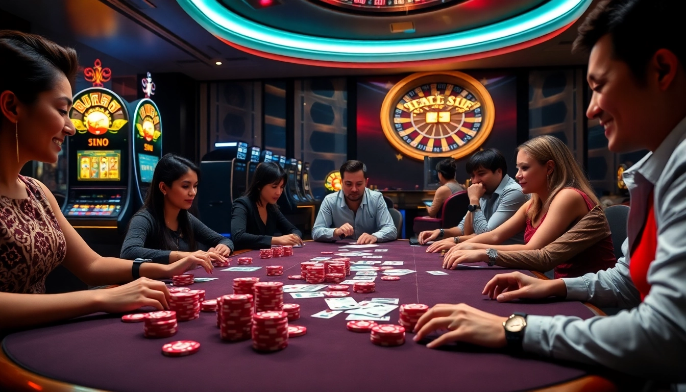 Engaging players at HAY88's prominent gaming table enjoying high-stakes poker action.