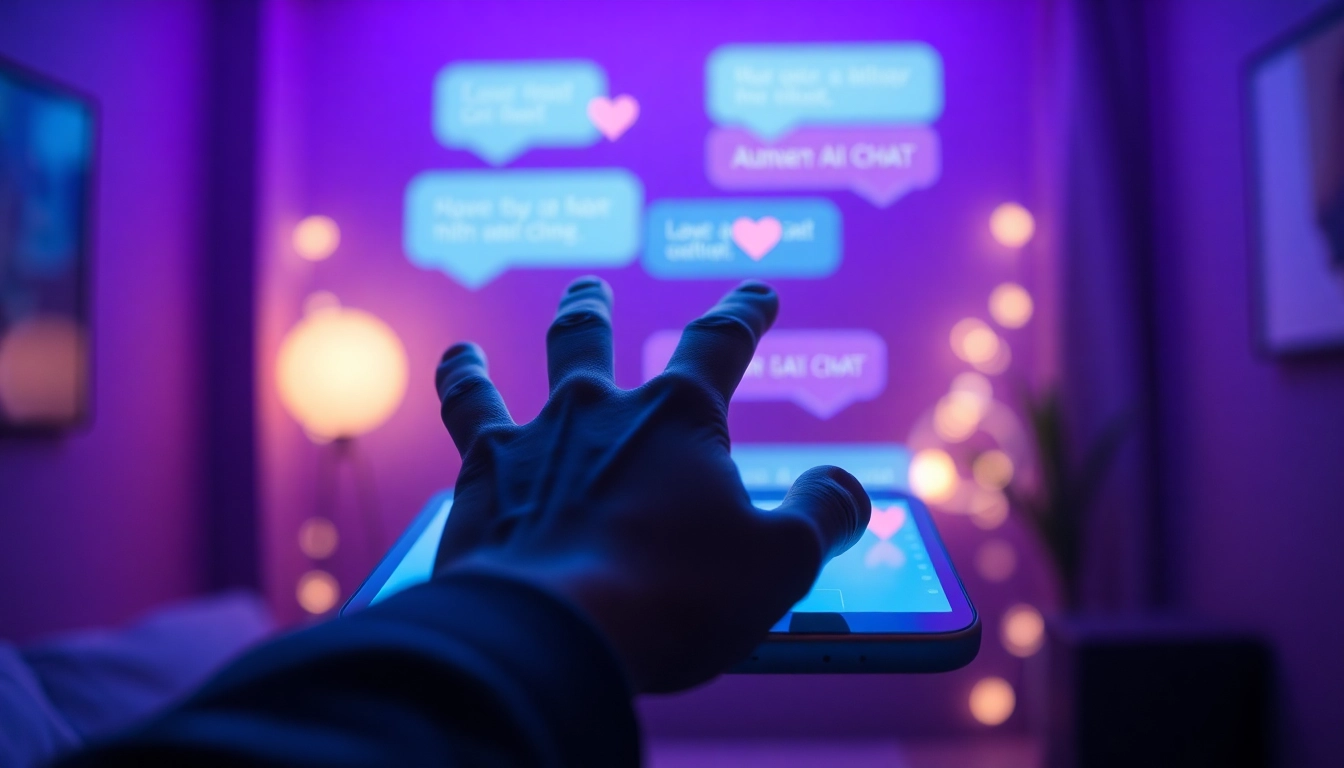 Engaging digital chat scene illustrating a user in a 'sex ai chat' with an animated AI interface.