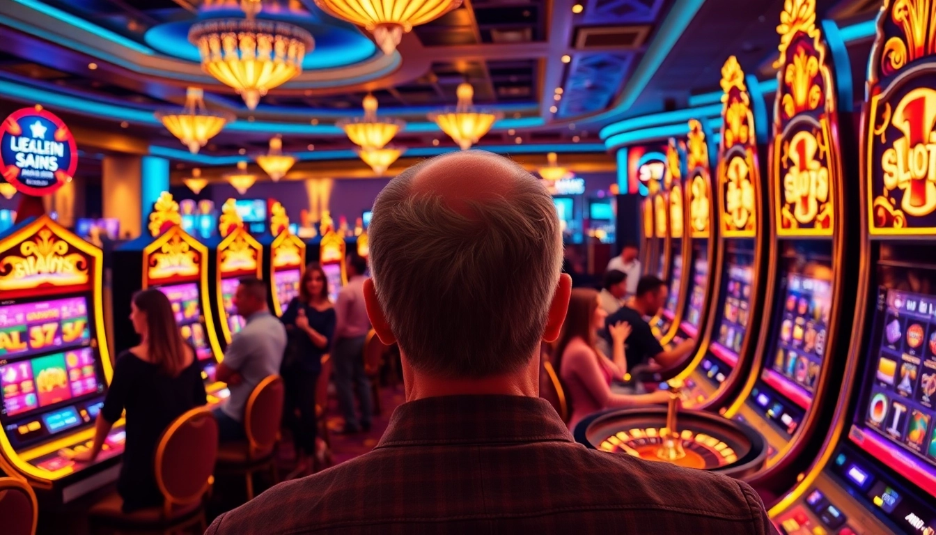 SLOTS8 slot machines in a luxurious casino scene filled with excited players and vibrant lights.