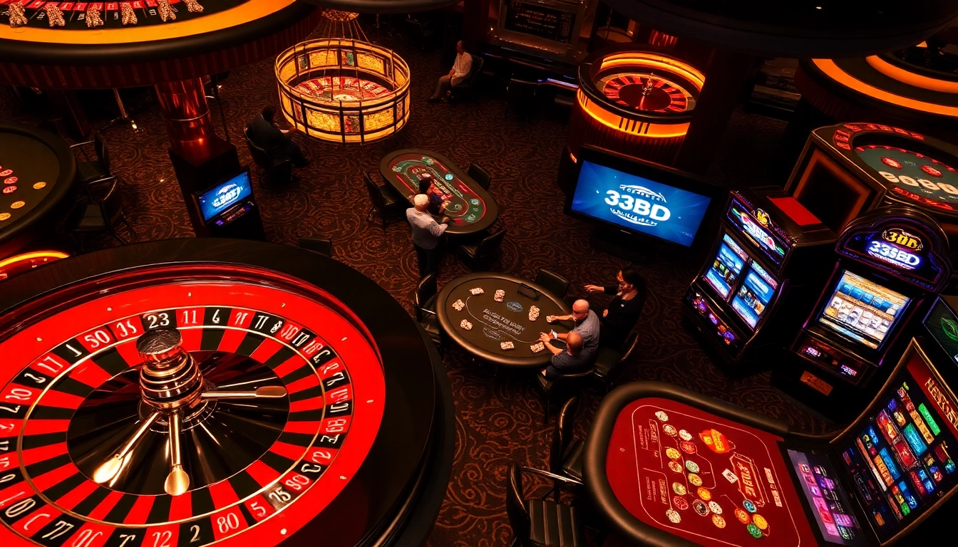 33BD casino scene featuring exciting gambling activities and vibrant atmosphere