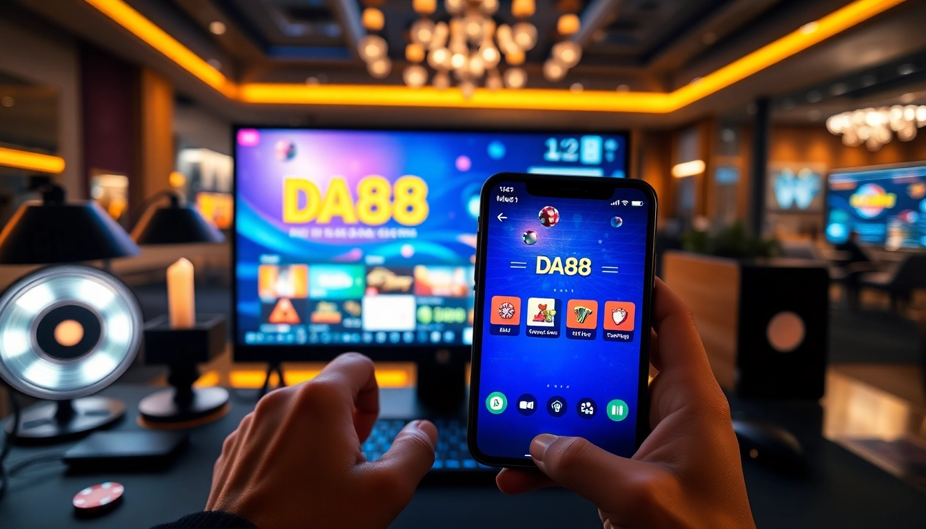 Experience the DA88 gaming app in a vibrant online casino setup with engaging visuals and modern technology.