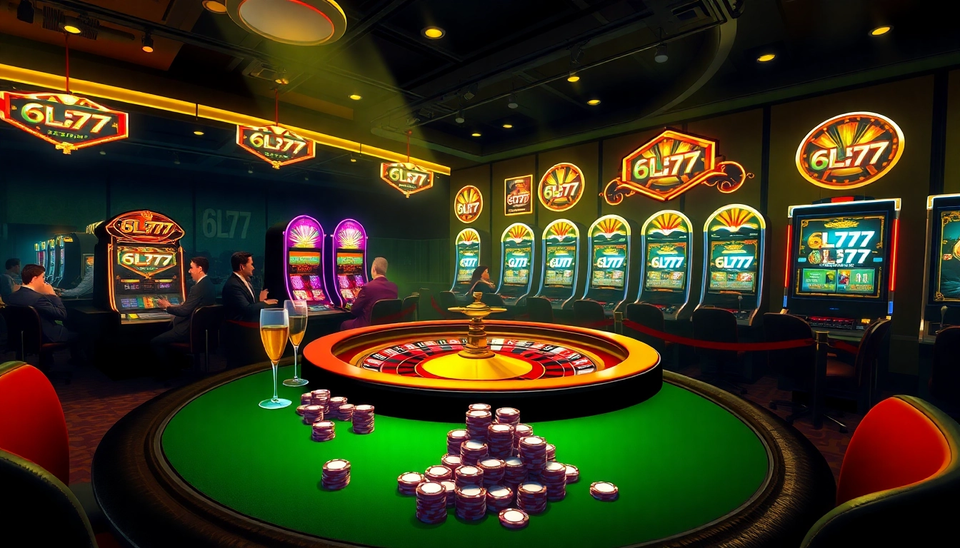 Experience the thrill of gaming at 6L777 with vibrant tables and luxury casino elements.