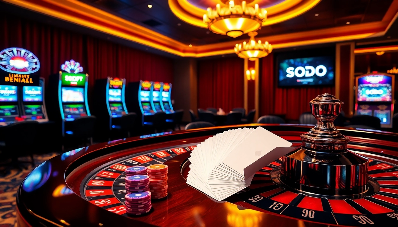 Place bets at SODO casino with vibrant chips and high-end roulette tables.