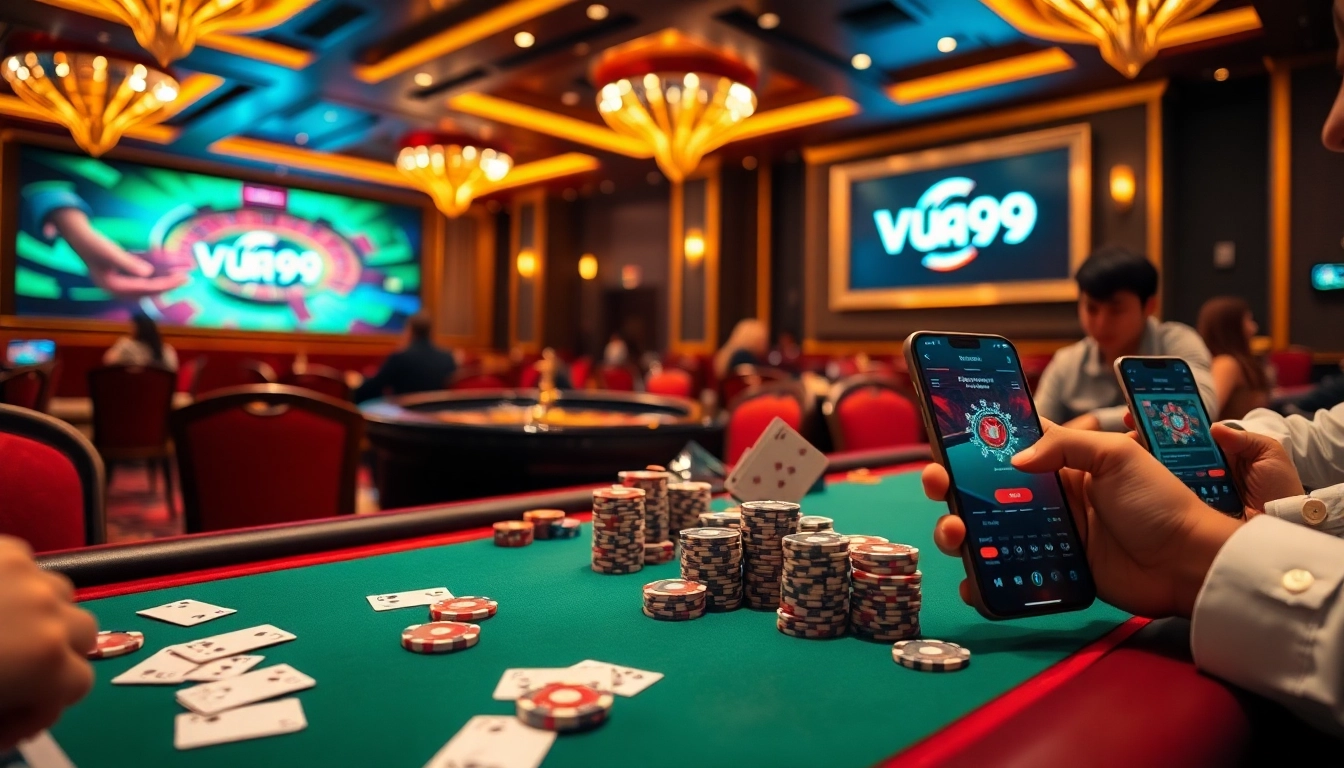 Players enjoying poker at Vua99 casino, showcasing high-stakes excitement and strategic gameplay.