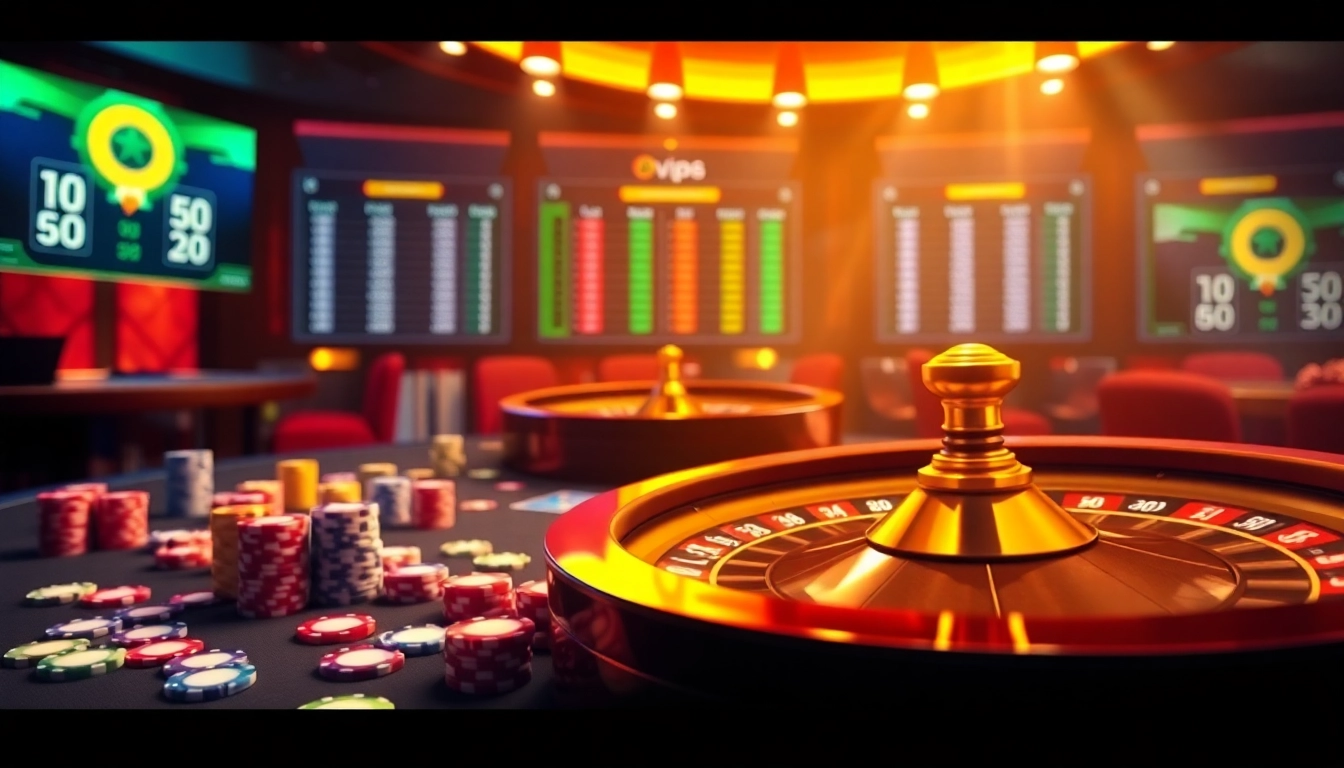 Experience the thrill of nhà cái vip66 at a luxurious casino table, complete with vibrant poker chips and cards.