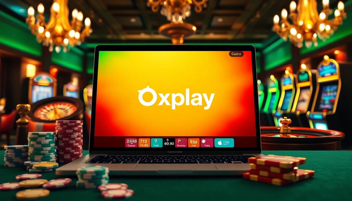 Winning big at oxplay with an exciting online casino scene featuring vibrant slot machines.