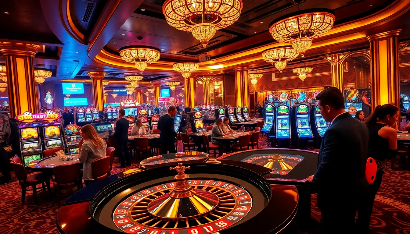 Players engaging in thrilling roulette at Thabet77 casino with vibrant atmosphere.