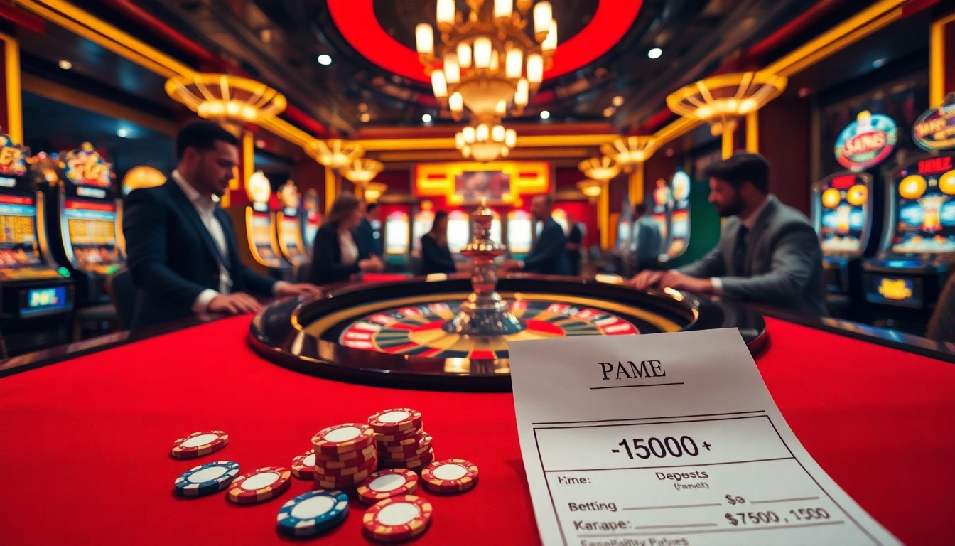 Engaging casino scene with a deposit 1000 bet showcased on a vibrant roulette table.