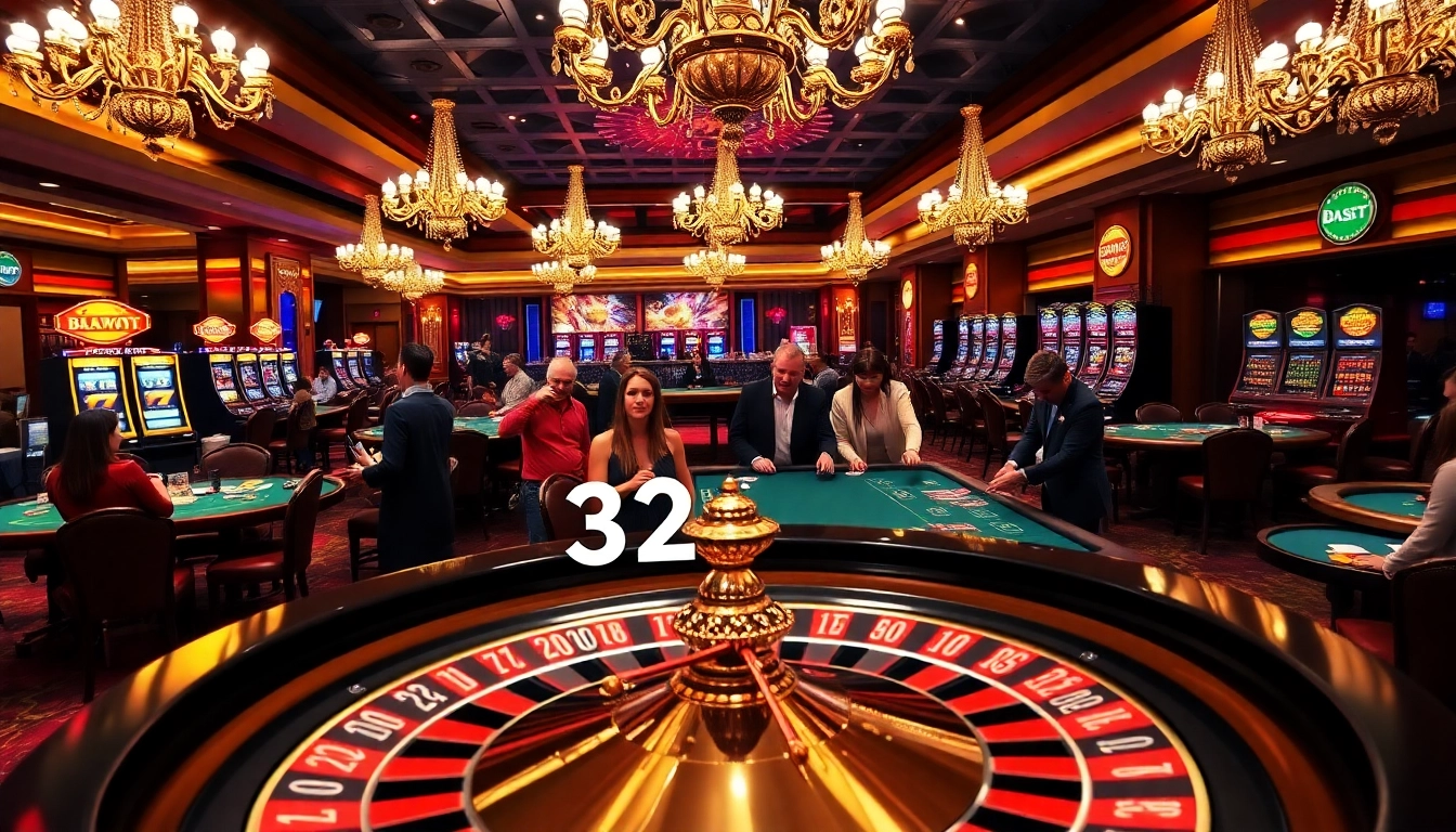 Players enthusiastically placing bets at the roulette wheel, embodying the thrill of 32 win in a luxurious casino setting.
