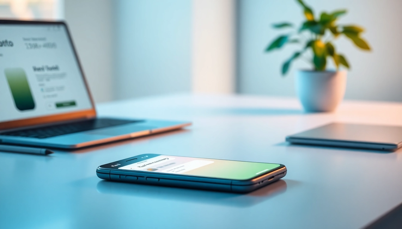 Potato app interface displayed on a smartphone in a modern workspace.