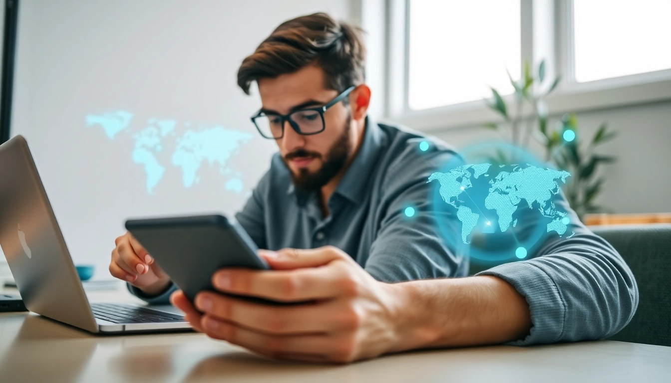 快连下载 app interface in a modern workspace with multiple devices