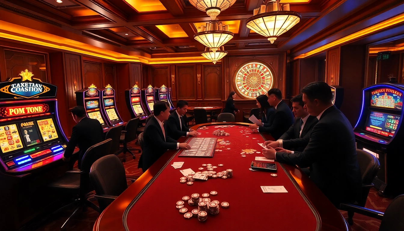 Experience the vibrant excitement of online gambling at https://uu88.gl/ with luxurious casino tables and engaging players.