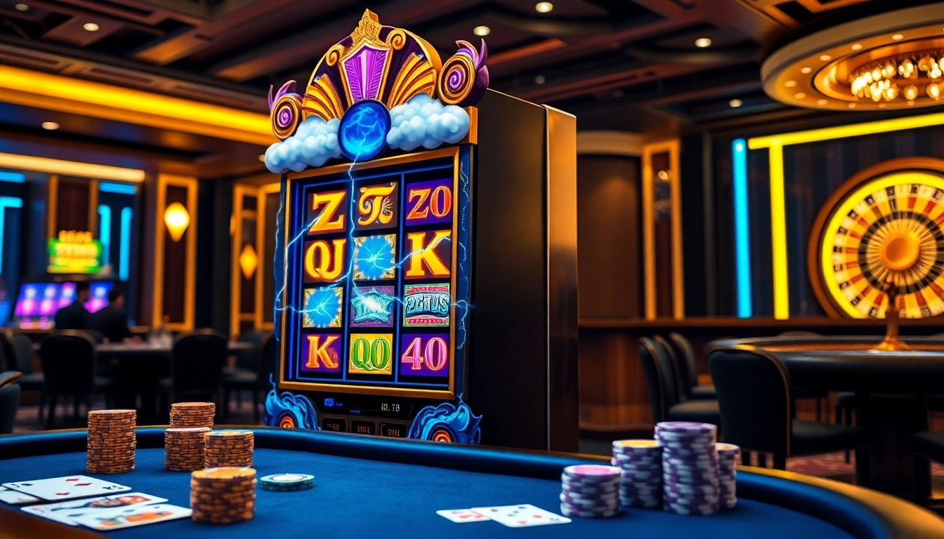 Spin the vibrant slot zeus machine amidst an exciting casino atmosphere filled with luxury.